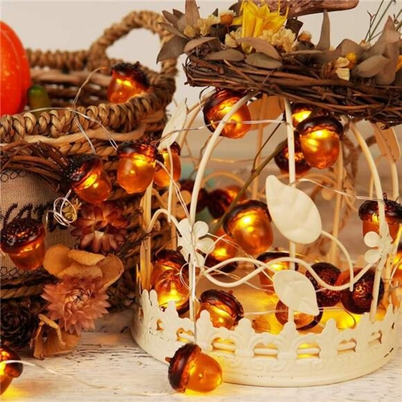 3D Acorn Fall Decor Harvest String Lights Battery Powered with Remote - Picture 5 of 8